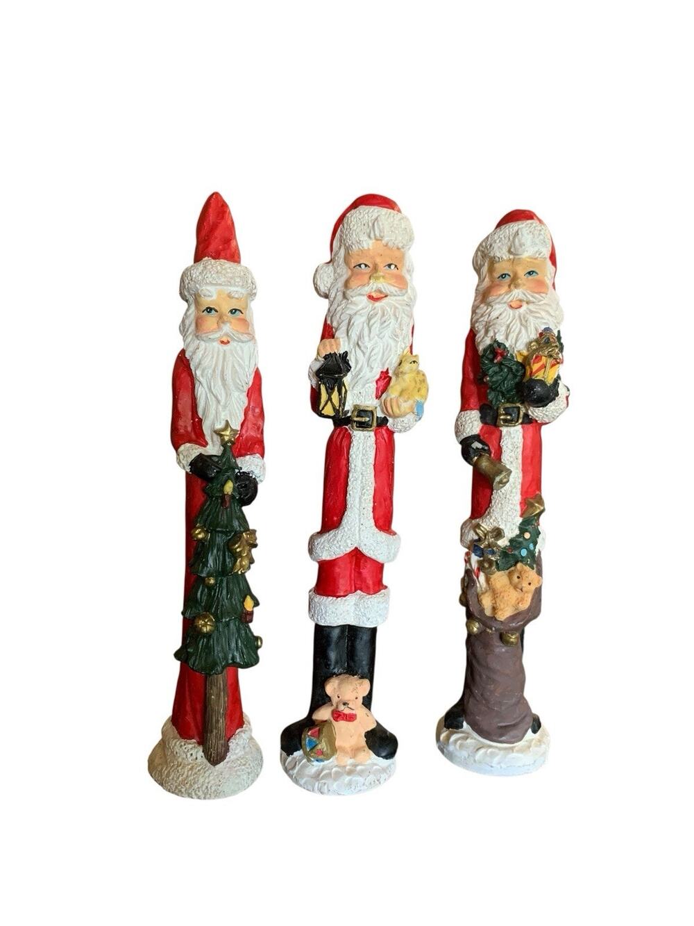 Windsor Collection Lot of 3 Vintage Pencil Santa Figurines Christmas Resin 11.5"